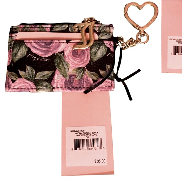 JUICY COUTURE | Moody Garden Black Floral Card Holder Gold Gothic Logo/Keychain - Picture 5 of 10